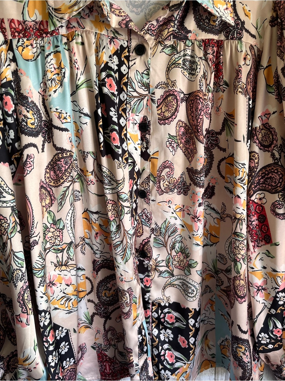 Fate Boho Paisley Floral Button Front Blouse Long Sleeve Top Medium - Picture 3 of 7